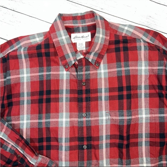 Eddie Bauer Men's Red Black 100% Cotton Oversized Flannel Shirt  / Shacket Large - Picture 6 of 7